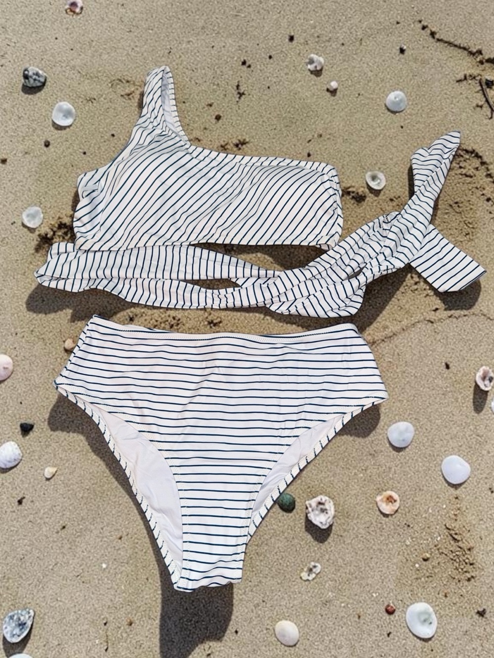Striped One-Shoulder Bikini Set Popvil (XL) NEW